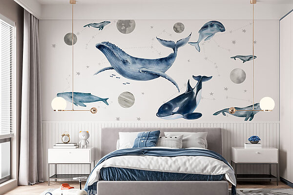 Gruppe von Walen und Fischen Fototapeten Gruppe von Walen und Fischen