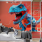 Fototapeten Blauer Dinosaurier mit einem Blitz, der aus ihm herauskommt