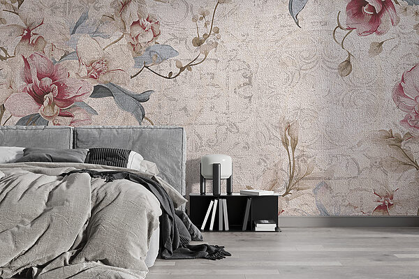 Elegante Blüten zieren strukturierte Leinwand Fototapeten Elegante Blüten zieren strukturierte Leinwand