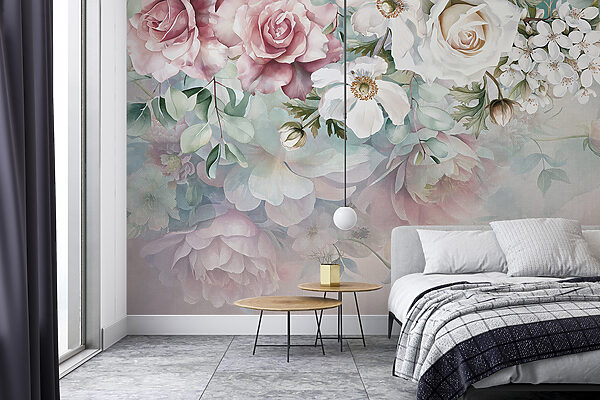 Malerei von Blumen auf einer Fläche Fototapeten Malerei von Blumen auf einer Fläche