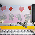 Fototapeten Gruppe von Elefanten mit Luftballons