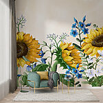 Fototapeten Gruppe von Sonnenblumen und anderen Blumen