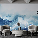Fototapeten Aquarell von Wellen und Wolken