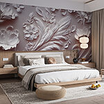 Fototapeten Weiße Wand mit Blumen und Blättern