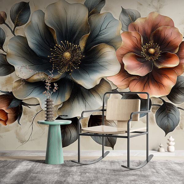 Gemälde von Blumen auf weißem Hintergrund Fototapeten Gemälde von Blumen auf weißem Hintergrund