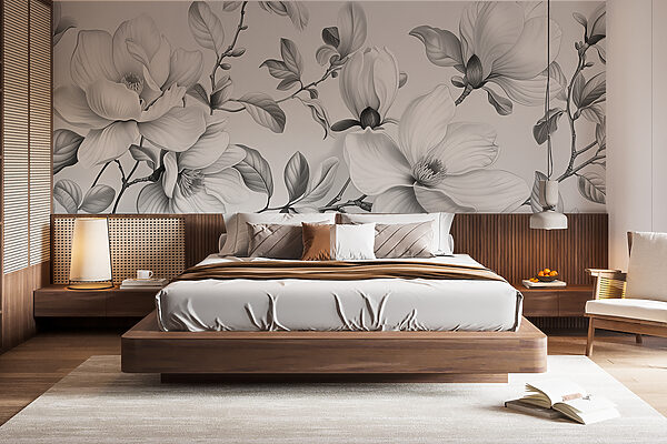Elegante monochrome florale Illustration Fototapeten Elegante monochrome florale Illustration