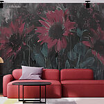 Fototapeten Gemälde mit Blumen an einer Wand