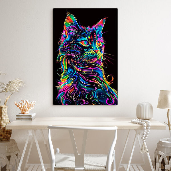Bunte Katze mit schwarzem Hintergrund Wandbilder Bunte Katze mit schwarzem Hintergrund