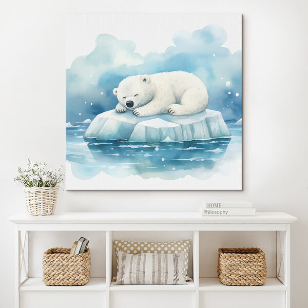 Eisbär auf einem Eisberg im Wasser liegend Wandbilder Eisbär auf einem Eisberg im Wasser liegend