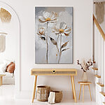 Wandbilder Gruppe von weißen Blüten mit Blättern