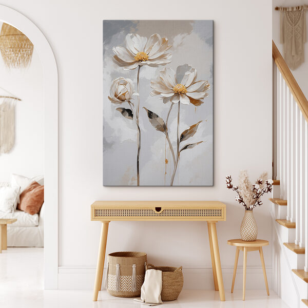 Gruppe von weißen Blüten mit Blättern Wandbilder Gruppe von weißen Blüten mit Blättern