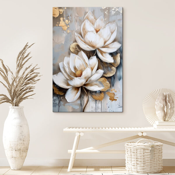 Gemälde mit Blumen auf grauem Hintergrund Wandbilder Gemälde mit Blumen auf grauem Hintergrund