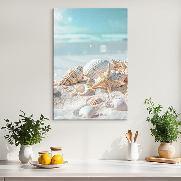 Gruppe von Muscheln und Seesternen auf Sand Wandbilder Gruppe von Muscheln und Seesternen auf Sand