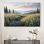 Wandbilder Feld mit Blumen und Bäumen