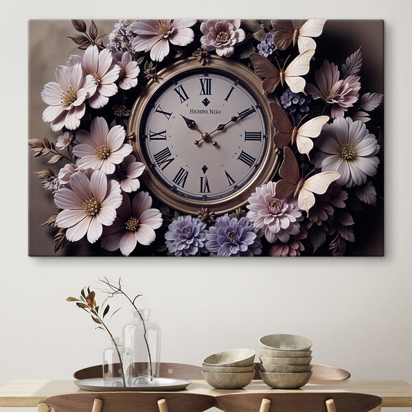 Uhr umgeben von Blumen Wandbilder Uhr umgeben von Blumen