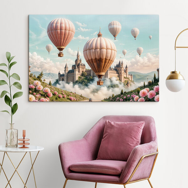 Schloss mit Heißluftballons Wandbilder Schloss mit Heißluftballons
