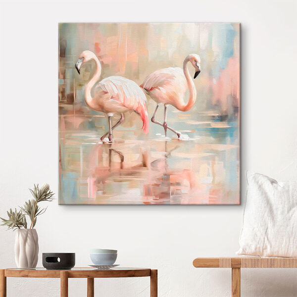 Zwei Flamingos gehen auf dem Wasser Wandbilder Zwei Flamingos gehen auf dem Wasser