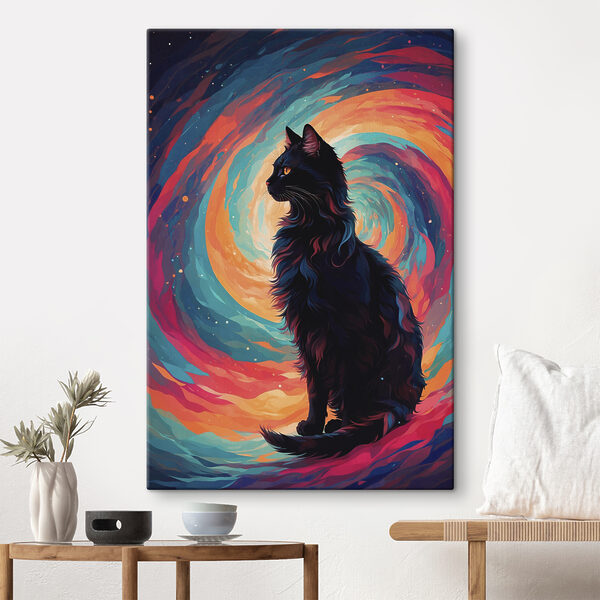 Katze sitzt vor einem bunten Strudel Wandbilder Katze sitzt vor einem bunten Strudel