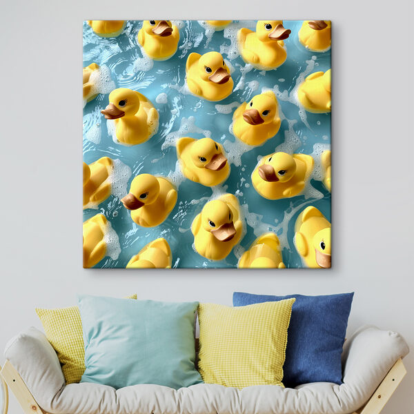 Gruppe von gelben Gummienten in einem Pool Wandbilder Gruppe von gelben Gummienten in einem Pool
