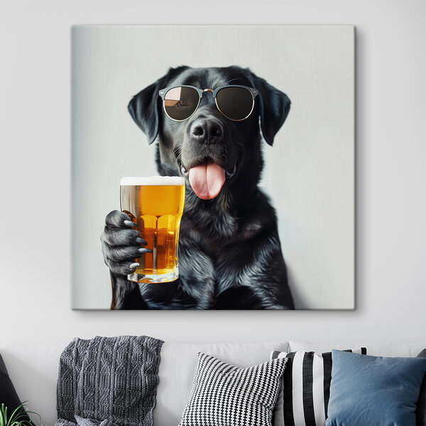 Hund mit Sonnenbrille und einem Glas Bier in der Hand Wandbilder Hund mit Sonnenbrille und einem Glas Bier in der Hand