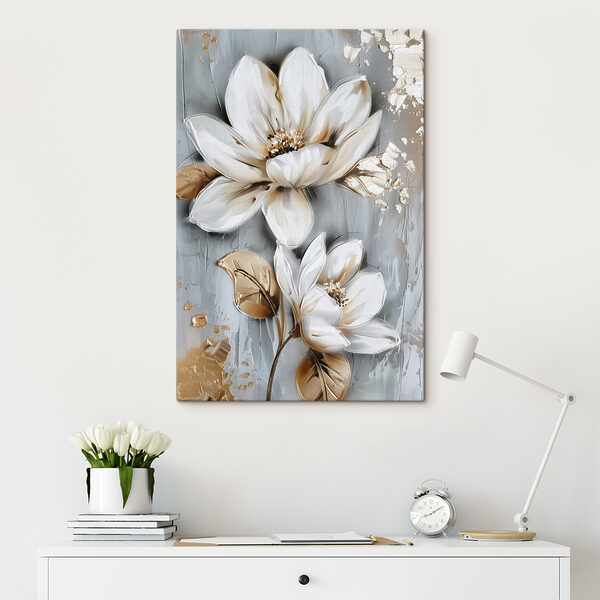 Malerei von Blumen auf einer grauen Fläche Wandbilder Malerei von Blumen auf einer grauen Fläche