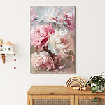 Wandbilder Gemälde mit rosa und weißen Blumen