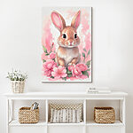 Wandbilder Kaninchen mit rosa Blumen