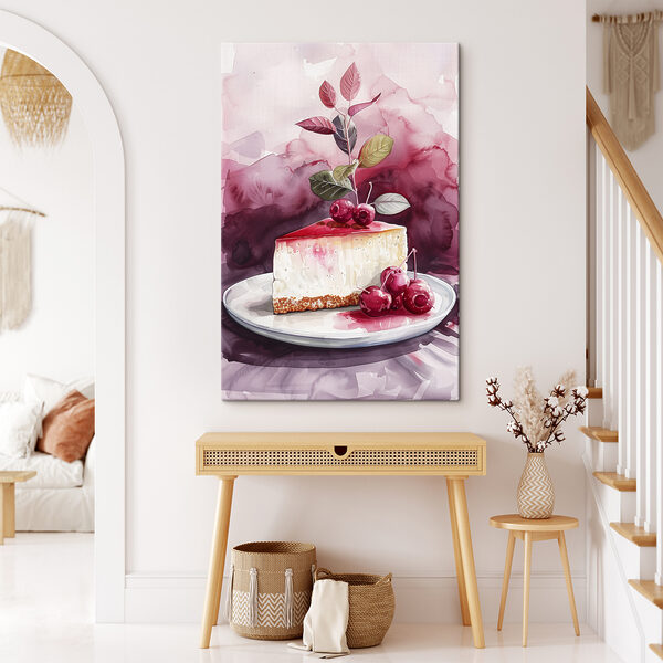 Stück Käsekuchen mit Kirschen oben drauf Wandbilder Stück Käsekuchen mit Kirschen oben drauf