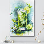 Wandbilder Aquarell eines Getränks mit Limetten und Blättern