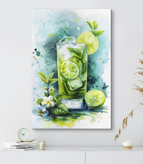 Aquarell eines Getränks mit Limetten und Blättern Wandbilder Aquarell eines Getränks mit Limetten und Blättern