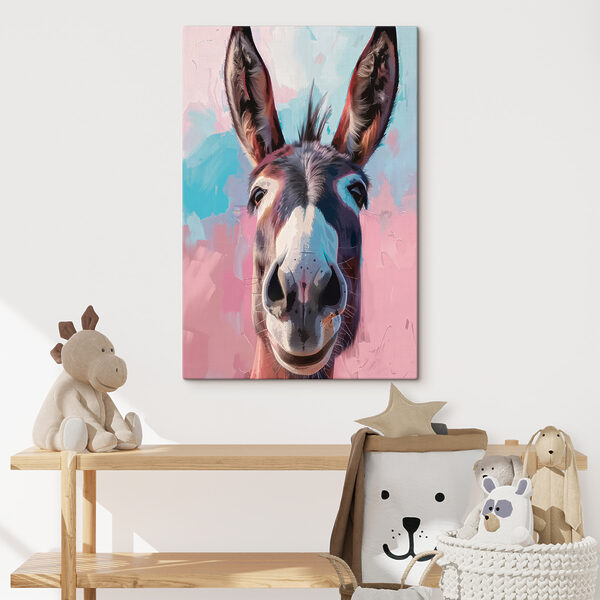 Wandbilder Porträt eines Esels in leuchtenden Farbtönen