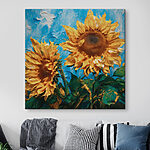 Wandbilder Sonnenblumen blühen vor einem blauen Hintergrund