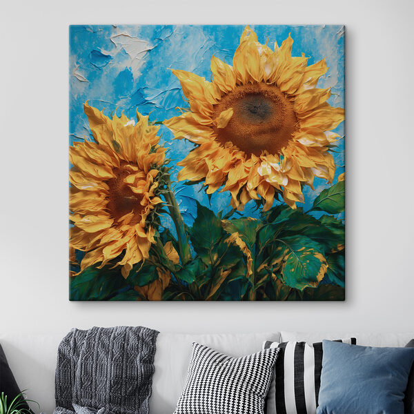 Sonnenblumen blühen vor einem blauen Hintergrund Wandbilder Sonnenblumen blühen vor einem blauen Hintergrund
