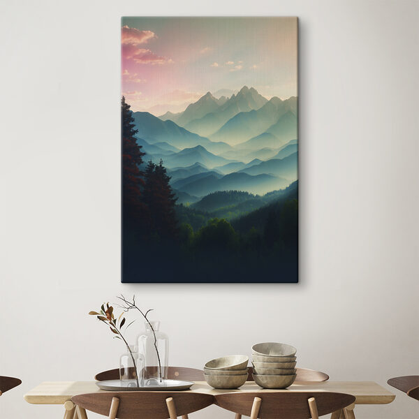 Bergkette mit Bäumen und Wolken Wandbilder Bergkette mit Bäumen und Wolken