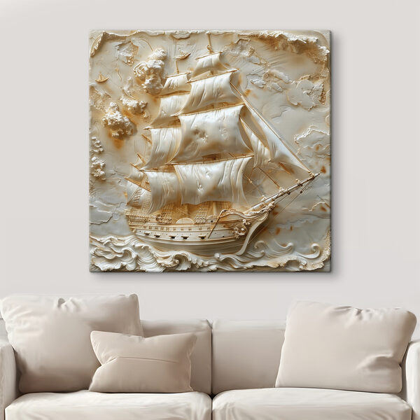 Geschnitztes Schiff mit Segeln Wandbilder Geschnitztes Schiff mit Segeln