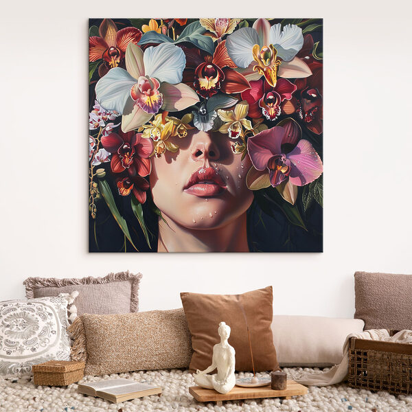 Gemälde einer Frau mit Blumen auf dem Kopf Wandbilder Gemälde einer Frau mit Blumen auf dem Kopf