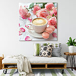 Wandbilder Tasse Kaffee und rosa Rosen