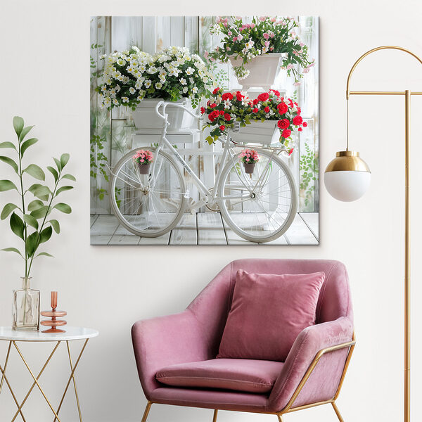 Fahrrad mit Blumen in Körben Wandbilder Fahrrad mit Blumen in Körben