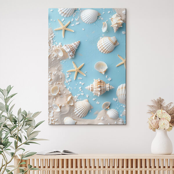 Gruppe von Muscheln und Seesternen auf Sand Wandbilder Gruppe von Muscheln und Seesternen auf Sand