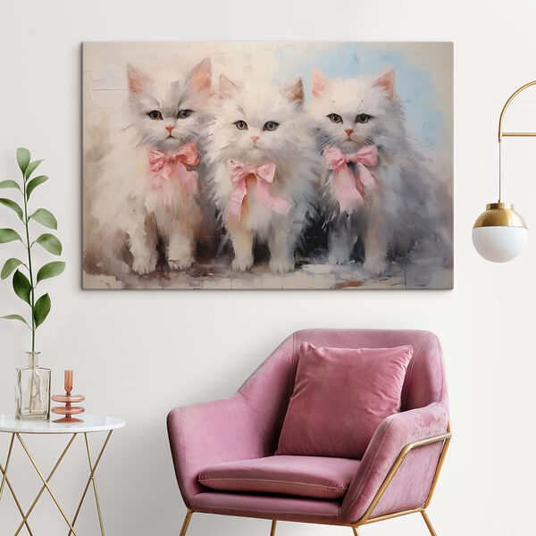 Gruppe von weißen Katzen mit rosa Schleifen Wandbilder Gruppe von weißen Katzen mit rosa Schleifen