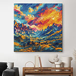 Wandbilder Bunte Berglandschaft mit Wolken