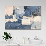 Wandbilder Malerei in verschiedenen Blau- und Weißtönen