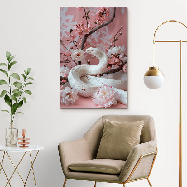 Weiße Schlange mit rosa Blüten Wandbilder Weiße Schlange mit rosa Blüten