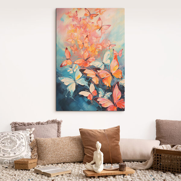 Wandbilder Gruppe von Schmetterlingen auf blauem Hintergrund