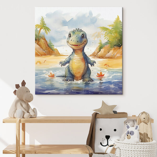 Wandbilder Cartoon eines im Wasser stehenden Dinosauriers