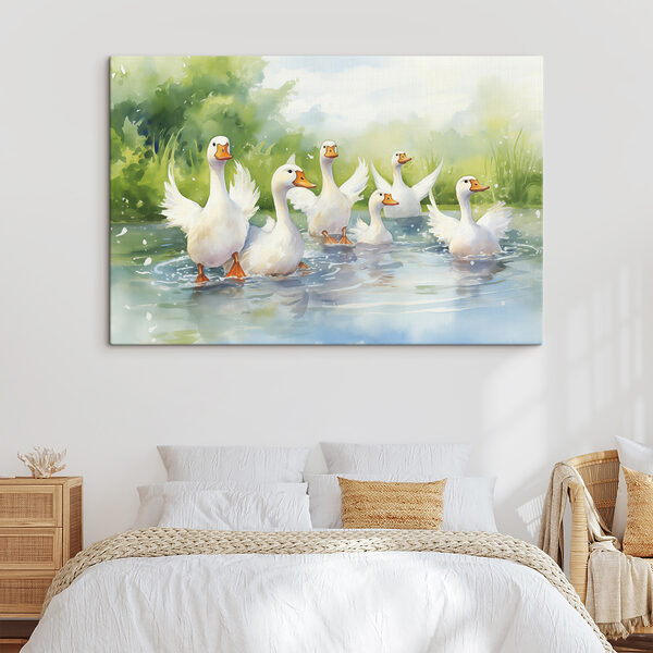 Gruppe weißer Enten schwimmen im Wasser Wandbilder Gruppe weißer Enten schwimmen im Wasser