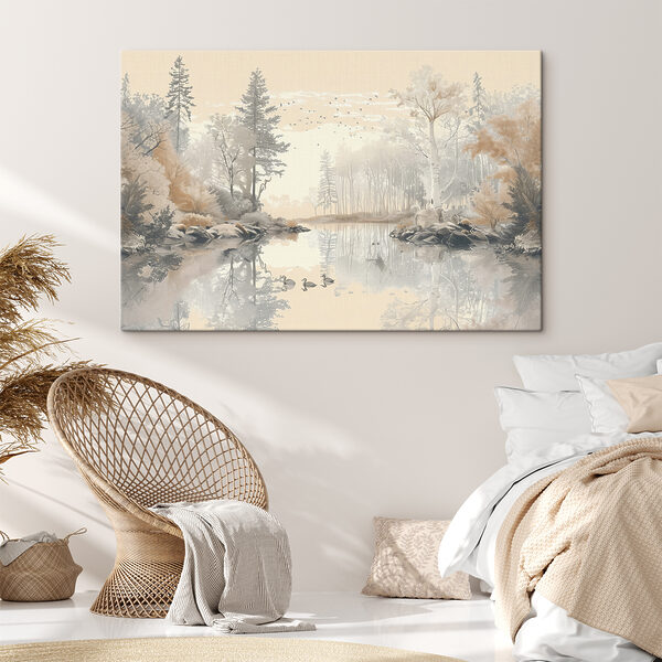 Wandbilder See mit Bäumen und Vögeln