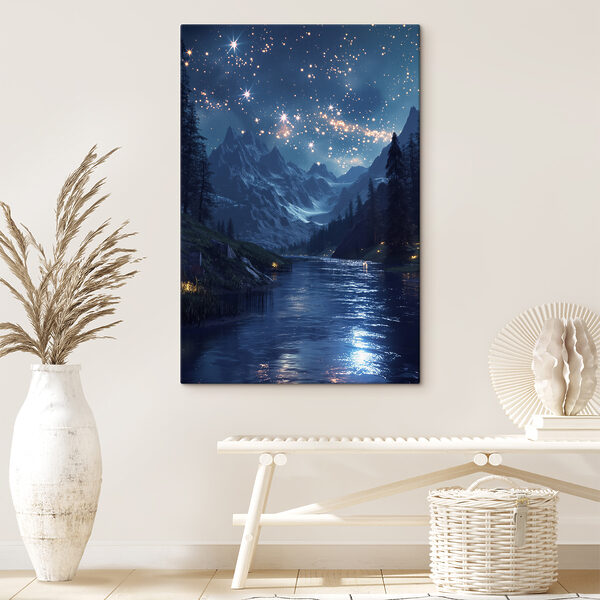 Fluss mit Bäumen und Sternen am Himmel Wandbilder Fluss mit Bäumen und Sternen am Himmel