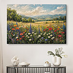 Wandbilder Blumenfeld mit Bergen im Hintergrund