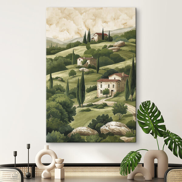 Gemälde einer Landschaft mit Häusern und Bäumen Wandbilder Gemälde einer Landschaft mit Häusern und Bäumen
